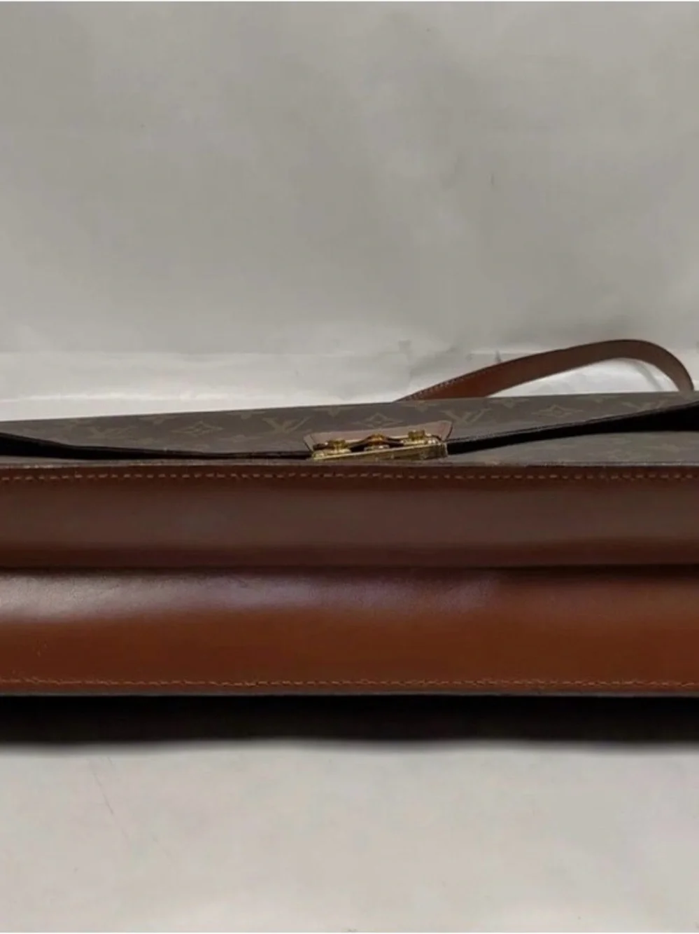 Louis Vuitton Monogram Canvas Briefcase in Brown and Tan with Gold Hardware